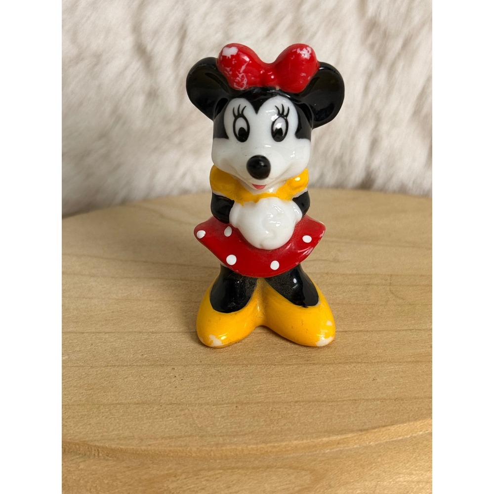 Vintage Disney Minnie Mouse Ceramic Figurine 2" Miniature Taiwan Red Dot Dress
